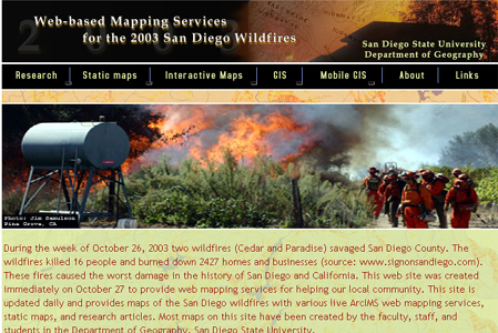 2003 San Diego Wildfires web mapping service