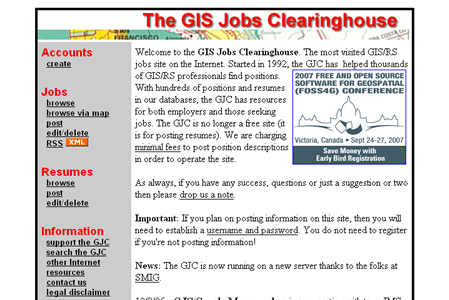 GIS Jobs Clearinghouse website